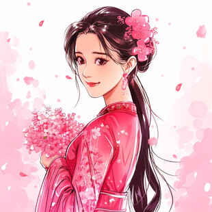 桃花美人插画