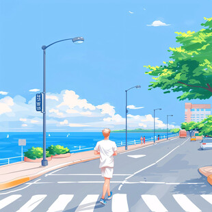 马路散步赏学插画