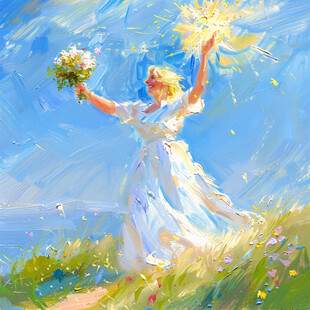 采花跳舞的美女