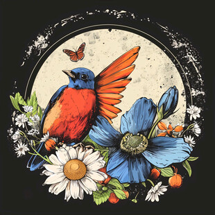 欧美风格鸟花卉