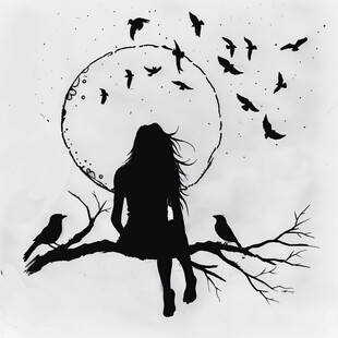 少女和鸽子插画