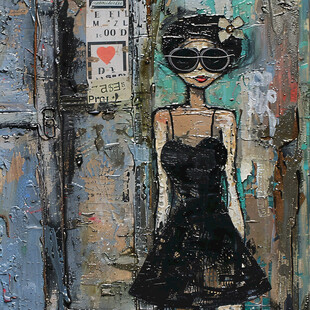 绘呆萌女孩躲雨无框画