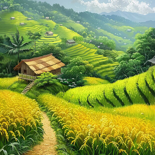 稻田风景插画
