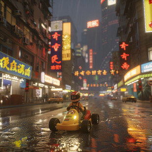 冒雨骑摩托车