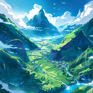 山川河流插画