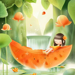 吃西瓜插画
