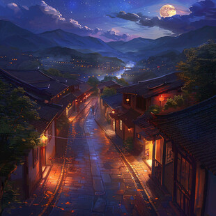 古代街道夜景