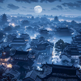 古镇玄幻夜景
