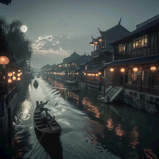 河道夜景水乡夜景