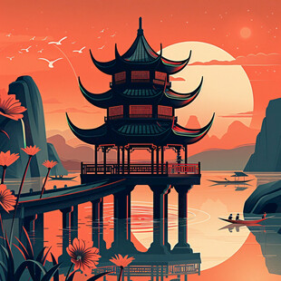 爱晚亭城市插画素材