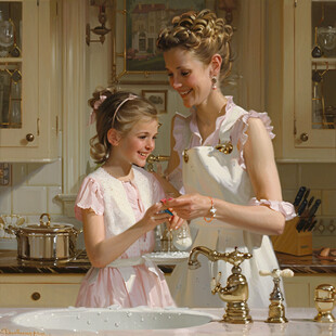 美女煮饭美女盛汤