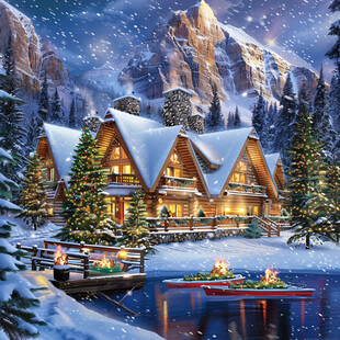 木房子冬季夜晚灯光