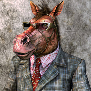 可爱西装小马头象