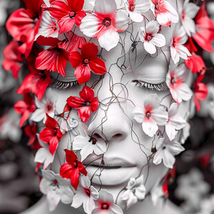 红色头花少女长发