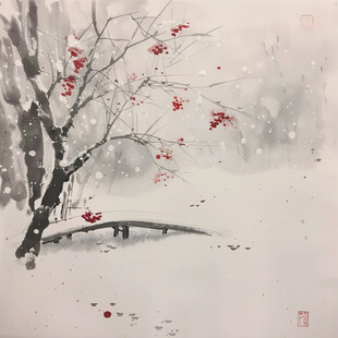 雪景水墨画