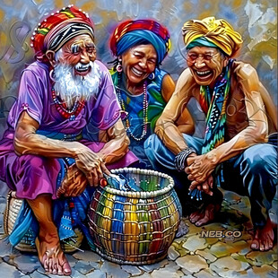 少数民族涂鸦油画