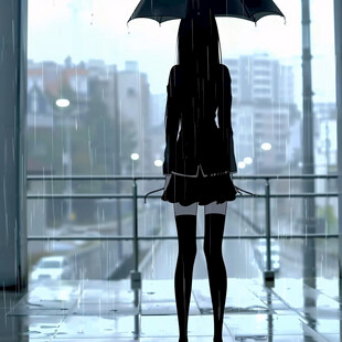 雨中女孩背影