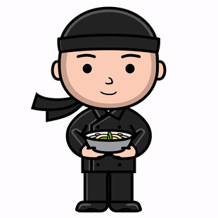 卡通中年男厨师抱碗面