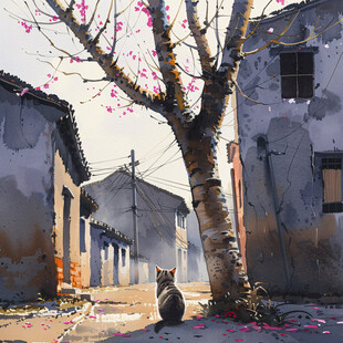 晒太阳的猫插画