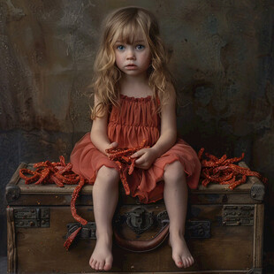 橙色裙子小女孩