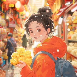过年女孩插画