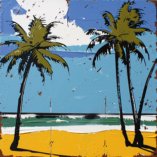 手绘热带海滩晒太阳