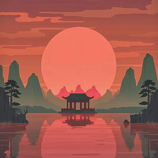 爱晚亭城市插画素材