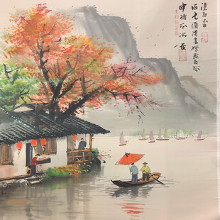 水上船家山水画