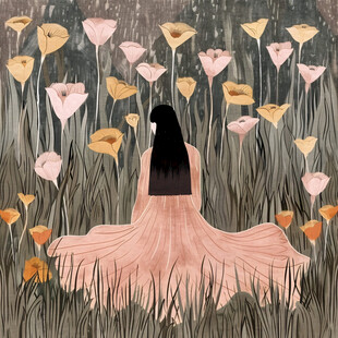 花丛女孩插画