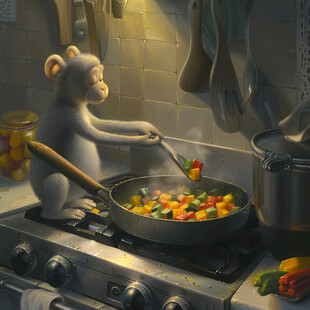 可爱小白熊厨师拿锅铲