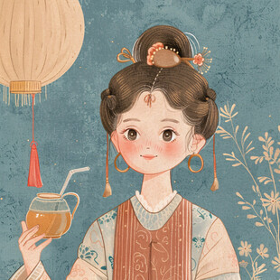 可爱古装女孩大米插画