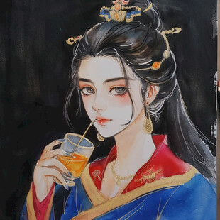 水彩古装少女