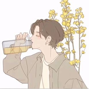 喝水的男孩原创插画