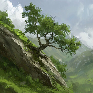 仙境古树插画