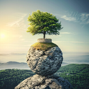 生长在悬崖边的两棵树