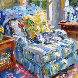 躺在沙发上的小猫插画