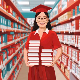 毕业生女博士插画