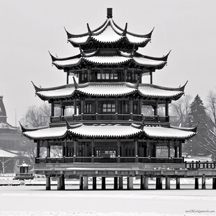 亭台楼阁雪景