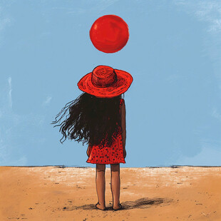 拿气球的少女背影