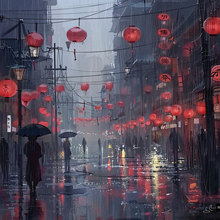 雨巷插画