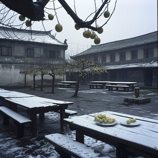 江南雪中庭院