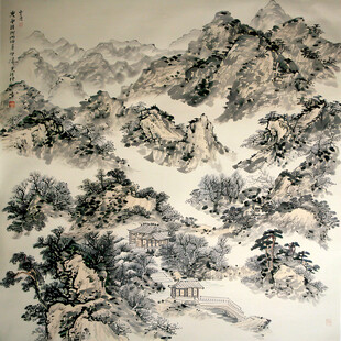 手绘仿古山水画