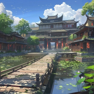 古风建筑物亭台楼阁