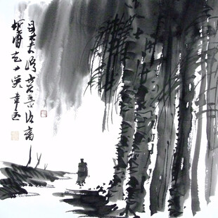 杨柳水墨画