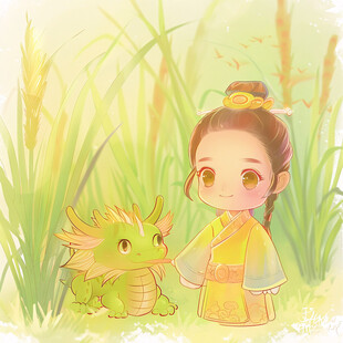 龙年小女孩插画