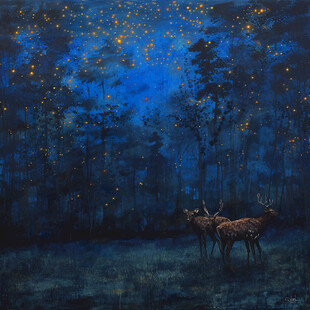 手绘梦幻鹿风格装饰画