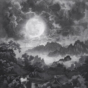 皓月雄风景观插画