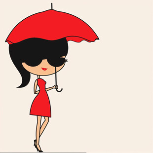 撑红雨伞的女孩