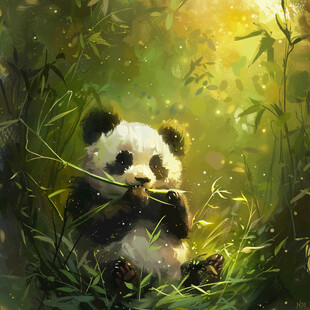 分镜插画熊猫竹子