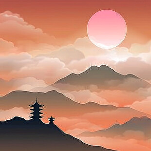 观山赏月红日东方元素